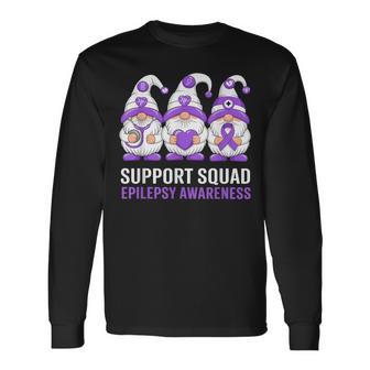 Epilepsy Awareness Gnome Support Squad Purple Ribbon Long Sleeve T-Shirt - Thegiftio UK