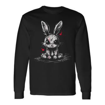 Evil Horror Bunny Rabbit Creepy Cute Alt Goth Grunge Demon Long Sleeve T-Shirt - Thegiftio