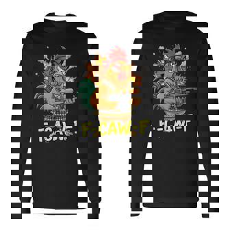 F Caw F Battle Rooster Commando Chicken 80s Movie Fan Long Sleeve T-Shirt | Mazezy