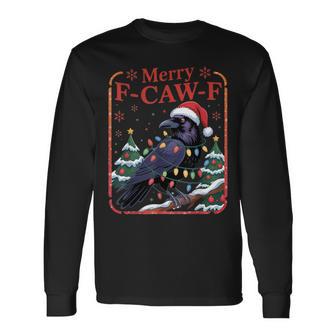 F-Caw-F Christmas Crow Xmas Goth Lights Santa Hat Raven Long Sleeve T-Shirt - Thegiftio UK
