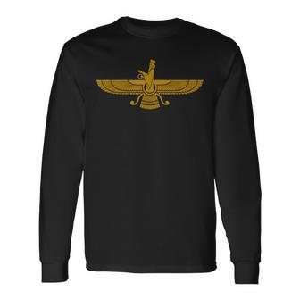 Faravahar Symbol Good Thoughts Words Deeds Iran Persia Long Sleeve T-Shirt | Mazezy