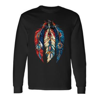 Feathers Indian Tribe Native American Feather Headdress Long Sleeve T-Shirt - Thegiftio UK