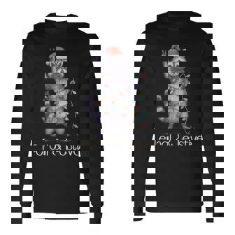 Feral And Festive Raccoon Santa Christmas Holiday Racoon Long Sleeve T-Shirt - Monsterry