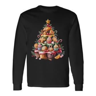 Festive Christmas Dessert Tree Holiday Baking Sweet Cupcake Long Sleeve T-Shirt - Thegiftio UK
