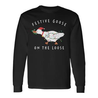 Festive Goose On The Loose Christmas Santa Silly Goose Farm Long Sleeve T-Shirt - Thegiftio UK