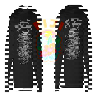 Fiji Islands Pacific Ocean Tropical Flowers Beach Vacation Long Sleeve T-Shirt | Mazezy