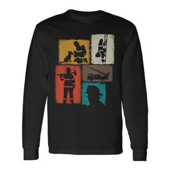 Firefighter Vintage Collage Fireman Hero Long Sleeve T-Shirt - Thegiftio UK