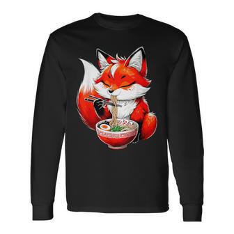 Fox Eating Ramen Noodle Animal Fox Long Sleeve T-Shirt - Thegiftio UK
