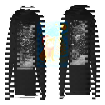 Frenchie Bulldog Night Christmas Van Gogh Dog Santa Hat Long Sleeve T-Shirt - Seseable