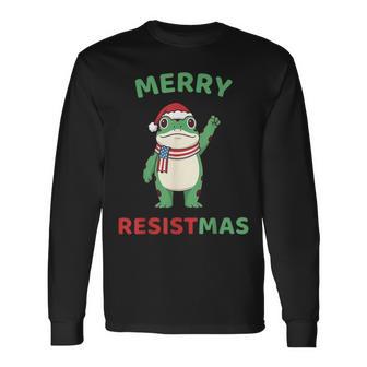 Frog Retro Merry Resistmas Political Christmas Long Sleeve T-Shirt - Thegiftio UK