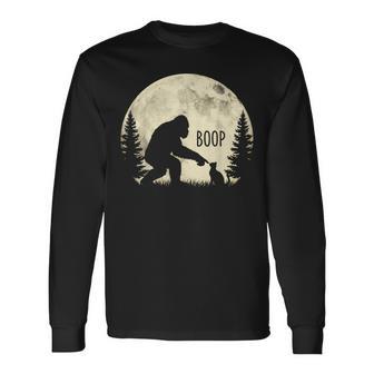 Fun Hand Boop Nose Bigfoot Cat Under Full Moon Night Lovers Long Sleeve T-Shirt - Thegiftio UK