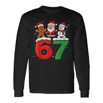 67 Meme Xmas Six Seven Santa Snowman Christmas Long Sleeve T-Shirt - Monsterry