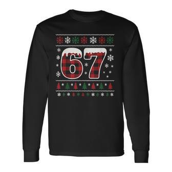 67 Six Seven Meme Brainrot Cringe Christmas Pajamas Long Sleeve T-Shirt - Thegiftio UK