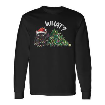 Black Cat What Christmas Tree Cat Lover Long Sleeve T-Shirt - Thegiftio UK