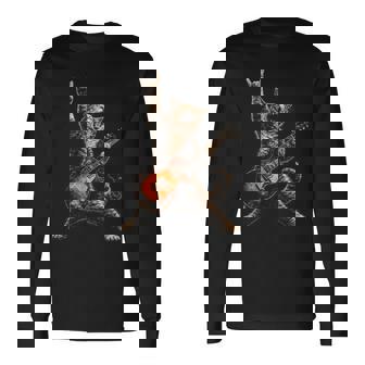 Cat Playing Guitar Cat Guitarist Rock And Roll Long Sleeve T-Shirt | Seseable UK