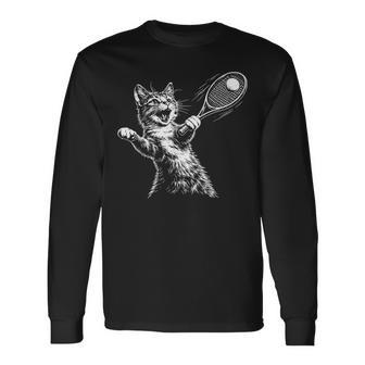 Cat Tennis Long Sleeve T-Shirt - Monsterry