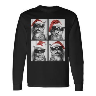 Christmas Bobcats With Sunglasses Santa Hat Festive Long Sleeve T-Shirt - Thegiftio UK