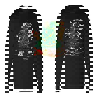 Christmas Cats Climbing Tree Cute Cat Xmas Holiday Long Sleeve T-Shirt - Thegiftio