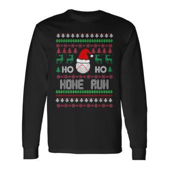 Christmas Sports Holiday Ho Ho Home Run Santa Baseball Long Sleeve T-Shirt - Thegiftio UK