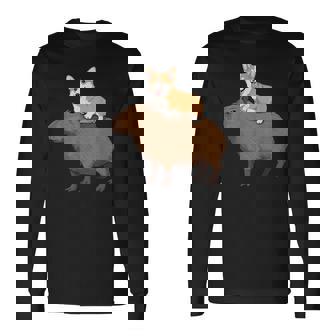 Corgi Riding Capybara Long Sleeve T-Shirt - Monsterry