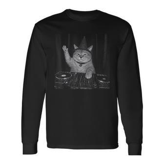 Cute Spooky Fat Wizard Dj Cat Vintage Meme Costume Long Sleeve T-Shirt - Monsterry