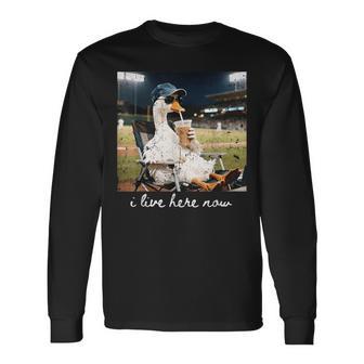 Goose Ballfield Baseball Field I Live Here Now Long Sleeve T-Shirt - Thegiftio UK