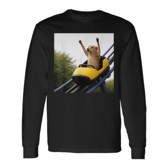 Labrador Dog Riding Roller Coaster Meme For Dog Lovers Long Sleeve T-Shirt - Monsterry