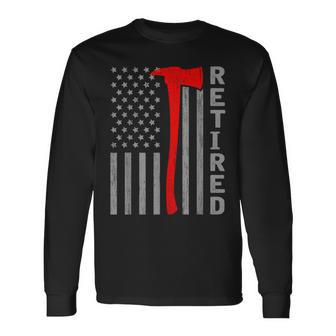 Retired Firefighter Usa Flag Fireman Retirement Outfit Long Sleeve T-Shirt | Mazezy