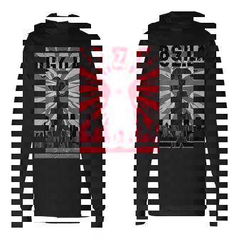 Retro Japanese Dogzilla Black Labrador Retriever Long Sleeve T-Shirt - Monsterry