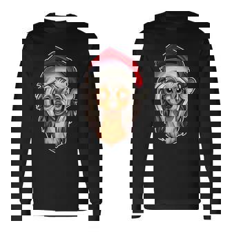 Santa Hat Xmas Pajamas Chinese Crested Dog Christmas Long Sleeve T-Shirt | Mazezy