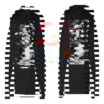 Santa Penguin Candy Cane Holiday Humor Christmas Party Long Sleeve T-Shirt | Seseable UK