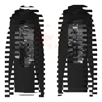 Santa Pug On Chimney With Laptop Cute Christmas Dog Long Sleeve T-Shirt - Thegiftio