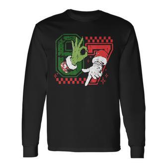 Six Seven 67 Meme 6 7 Christmas Elf Hand Boys Ns Long Sleeve T-Shirt - Thegiftio UK
