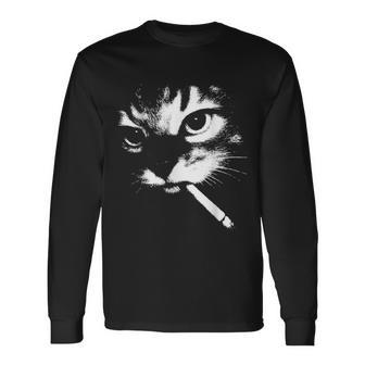 Smoking Cat Meme Cool Cat Joke Long Sleeve T-Shirt | Seseable CA
