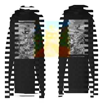 St Patrick's Day Cat Selfie With Leprechaun Long Sleeve T-Shirt | Mazezy