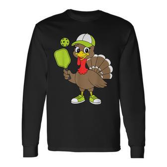 Thanksgiving Pilgrim Pickleball Turkey Long Sleeve T-Shirt - Thegiftio UK