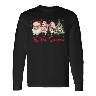 Tis The Season Christmas Tree Santa Xmas Pajama Long Sleeve T-Shirt - Thegiftio UK