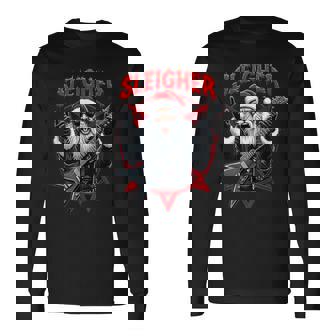 Xmas Christmas Guitar Santa Sleigher Heavy Metal Rock Long Sleeve T-Shirt - Thegiftio
