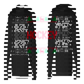 Xmas Ornaments Ugly Christmas Sweater Hockey Player Long Sleeve T-Shirt - Thegiftio