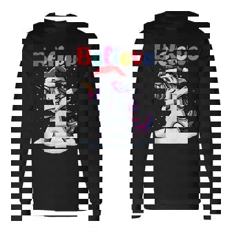 Xmas Party Believe In Dabbing Unicorn Cute Costume Long Sleeve T-Shirt | Seseable FR