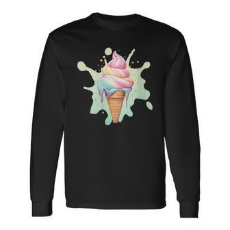 Gelato Fusione Gelato Cono Gelato In Colori Pastello Con Collo A Maglietta a maniche lunghe - Novitaregali