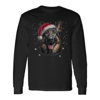 German Shepherd Christmas Santa Hat Dog Xmas Long Sleeve T-Shirt - Thegiftio UK
