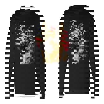 German Shepherd Dog Us America Usa American Flag Graphic Long Sleeve T-Shirt - Monsterry