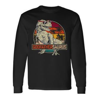 Godfathersaurus T Rex Dinosaur Godfather Saurus Family Match Long Sleeve T-Shirt - Thegiftio UK