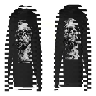 Golden Retriever Dj In Sunglasses Santa Dog Christmas Music Long Sleeve T-Shirt | Mazezy