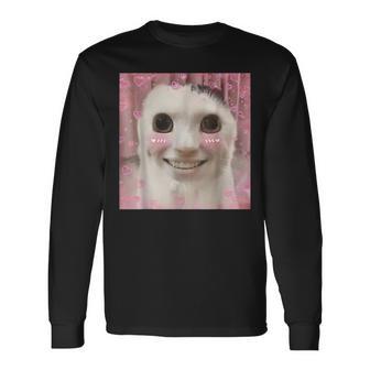 Goofy Ahh Cat Meme Dank Cursed Weirdcore Dank Meme Long Sleeve T-Shirt - Thegiftio UK