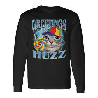 Greetings Huzz Lollipop Cat Meme Long Sleeve T-Shirt - Thegiftio UK