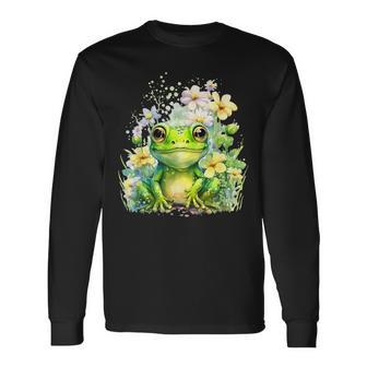 Grenouille Jolie Grenouille Avec Des Fleurs Grenouille T-shirt à manches longues - Cadeauxyz