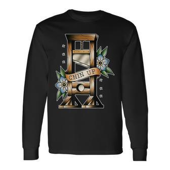 Guillotine Traditional Tattoo Flash Chin Up Medieval Long Sleeve T-Shirt - Thegiftio