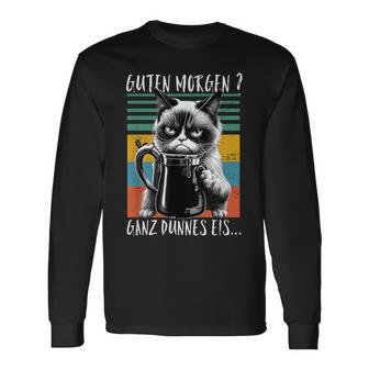 Guten Morgen Ganz Dünnes EisPruch Katze Kaffee Langarmshirts - Seseable